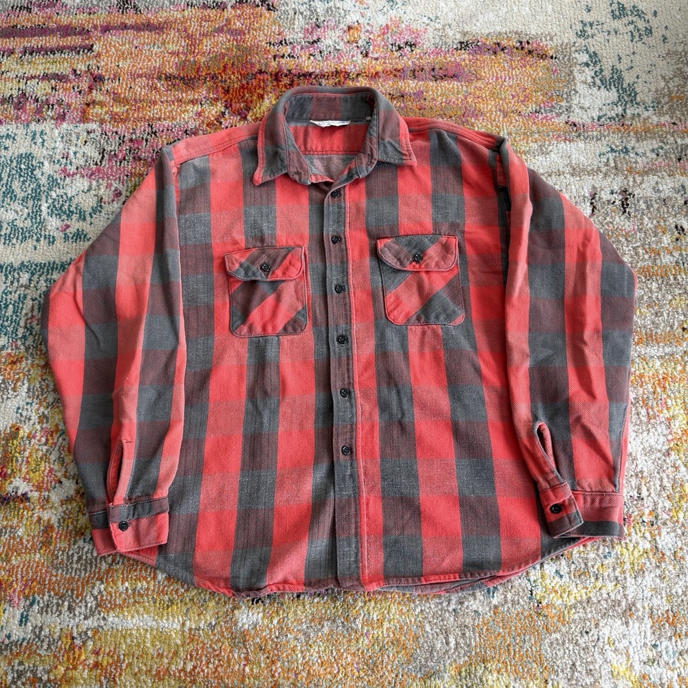 Vintage 80s Five Brother Flannel Shirt Mens XL Buffalo Plaid USA Made
